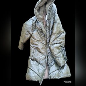 Olive Green Hooded Women's Puffer Coat